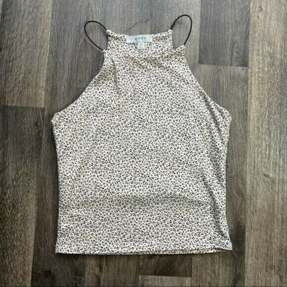 Leopard Print Sleeveless Cream & Black top Cropped Size S - Picture 3 of 6